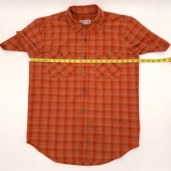 Orvis Men's Orange Plaid Performance Short Sleeve Button Down Tech Shirt Small - Picture 12 of 12